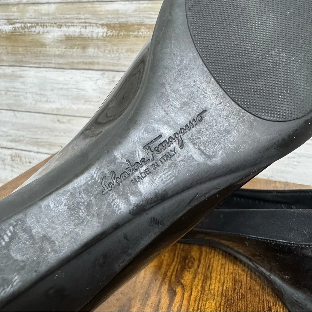 Salvatore Ferragamo Black Wedge Flats Shoes Women’s Size 6.5 B Patent Leather